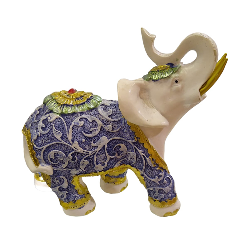 Elefante Blanco Detalles Blanco y Azul 14cm