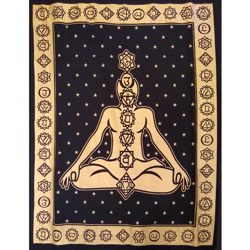 Tapiz India 7 Chakras Dorado y Negro