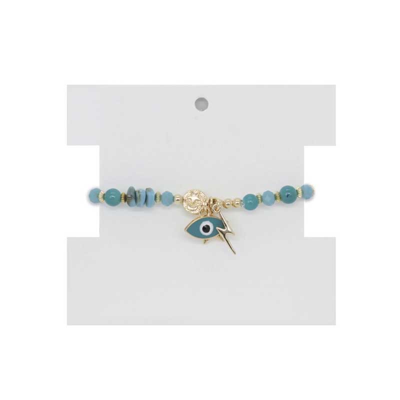 Pulsera Turquesa con Estrella, Ojo Turco, Rayo y Luna