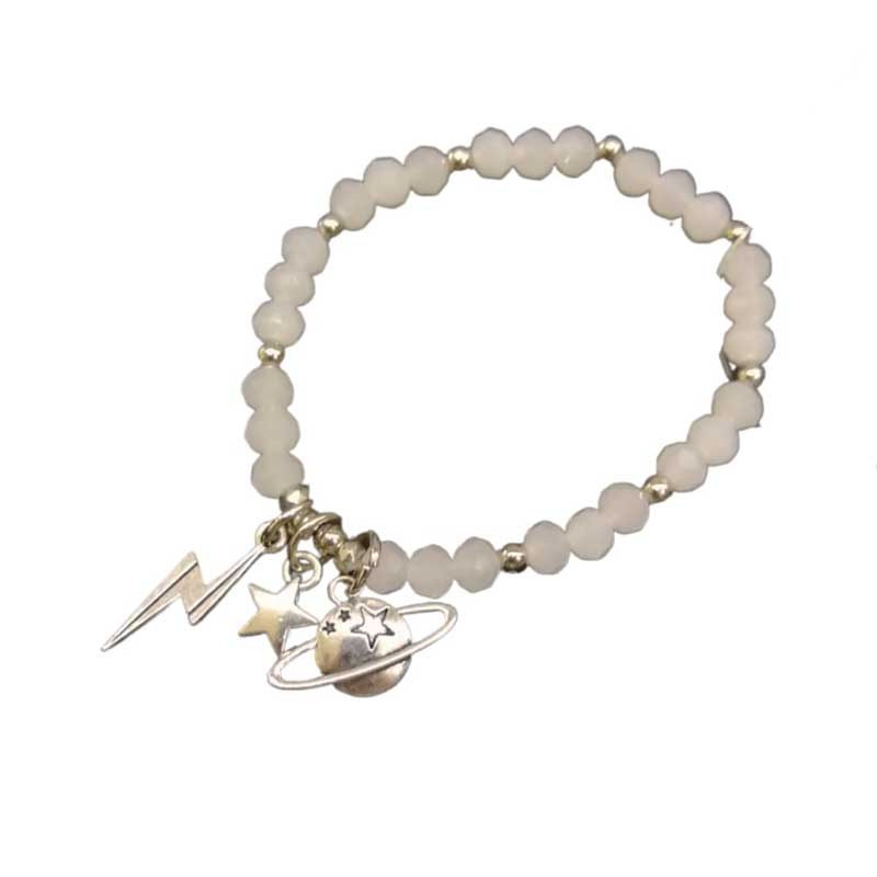 Pulsera Blanca con Planeta, Rayo y Estrella