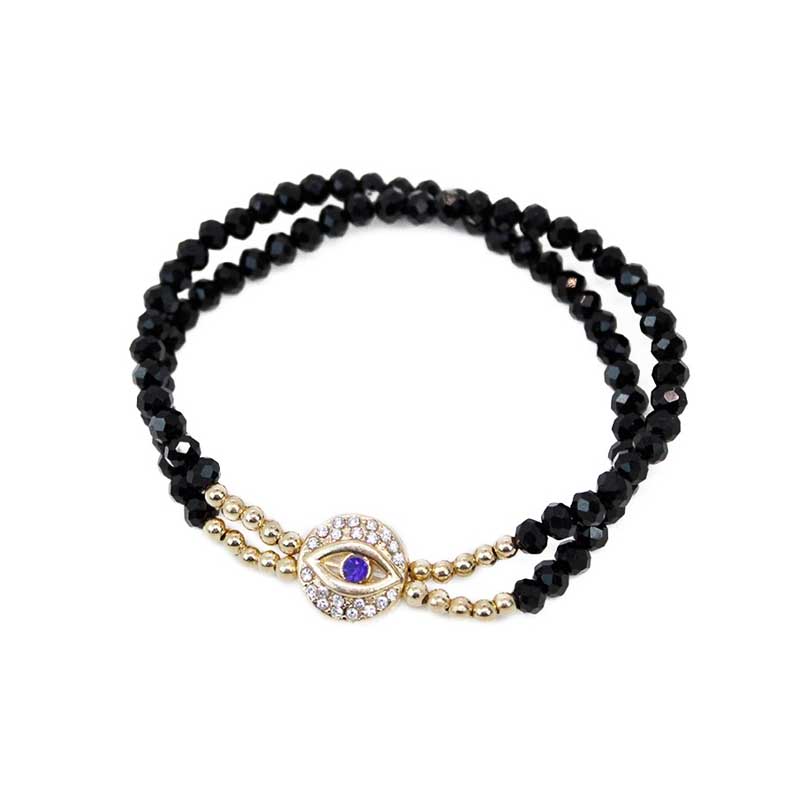 Pulsera Negra con ojo Turco Dorado con Brillos