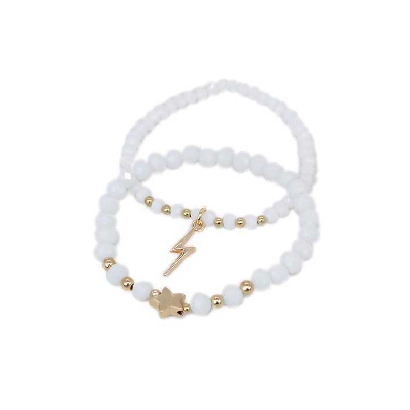 Set Pulseras Elasticas Blancas con Estrella y Rayo