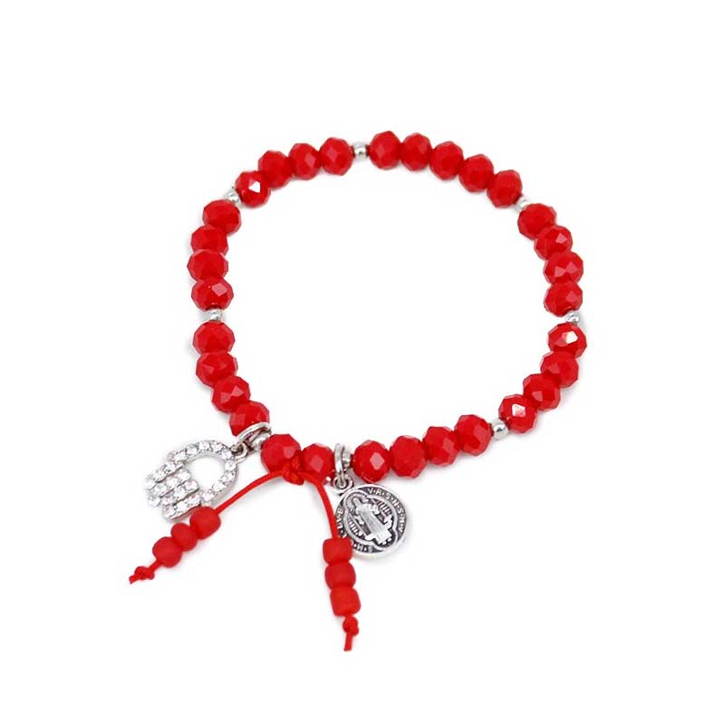 Pulsera Roja con Mano de Fatima y San Benito