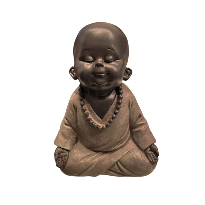 Buda Bebe Negro Meditando Tunica Gris 13cm