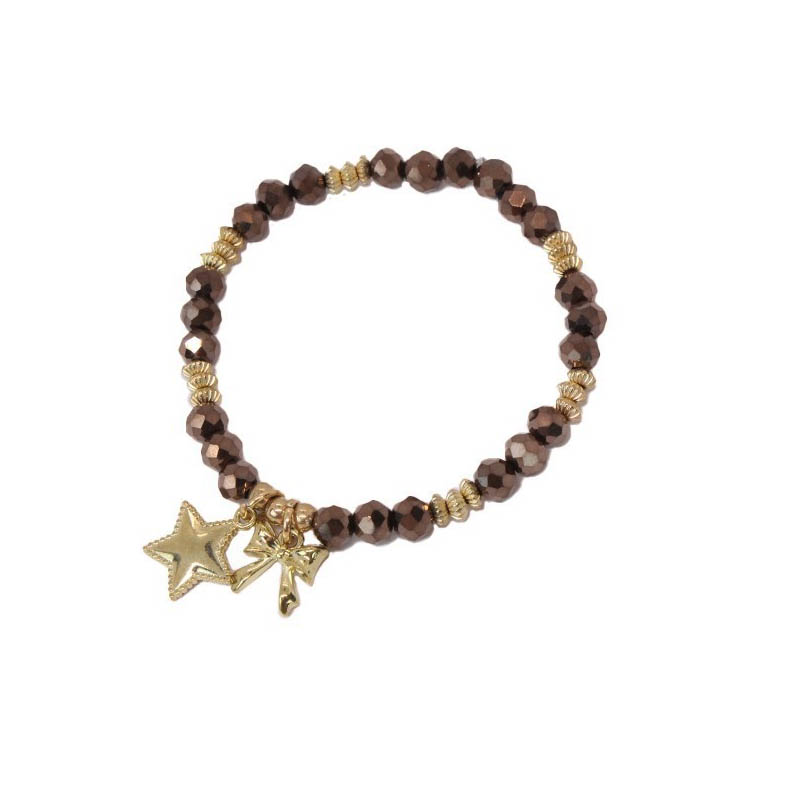 Pulsera Elastica Dorada y Marron con Estrella y Moño