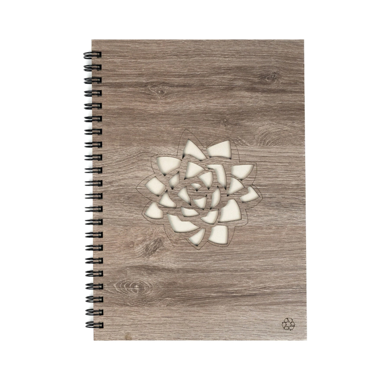 Cuaderno Tapa de Madera Calada FLor de Loto A4