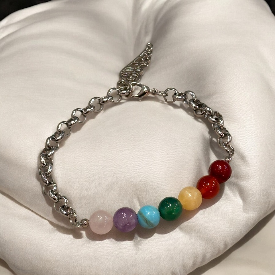 Pulsera Gema 7 Chakras 8mm Acero