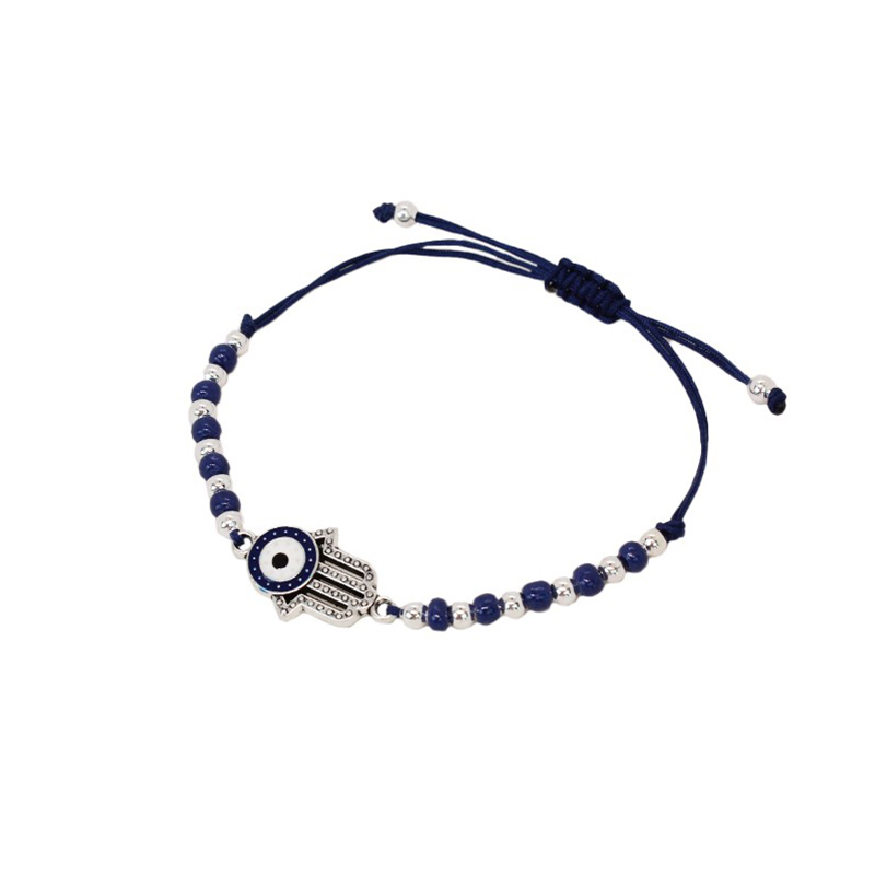 Pulsera Hilo Azul con Plateado con Mano de Fatima