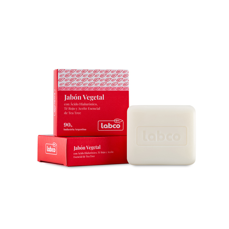 Jabón Vegetal con Ácido Hialurónico, Té Rojo y Aceite Esencial de Tea Tree 90gr, Labco