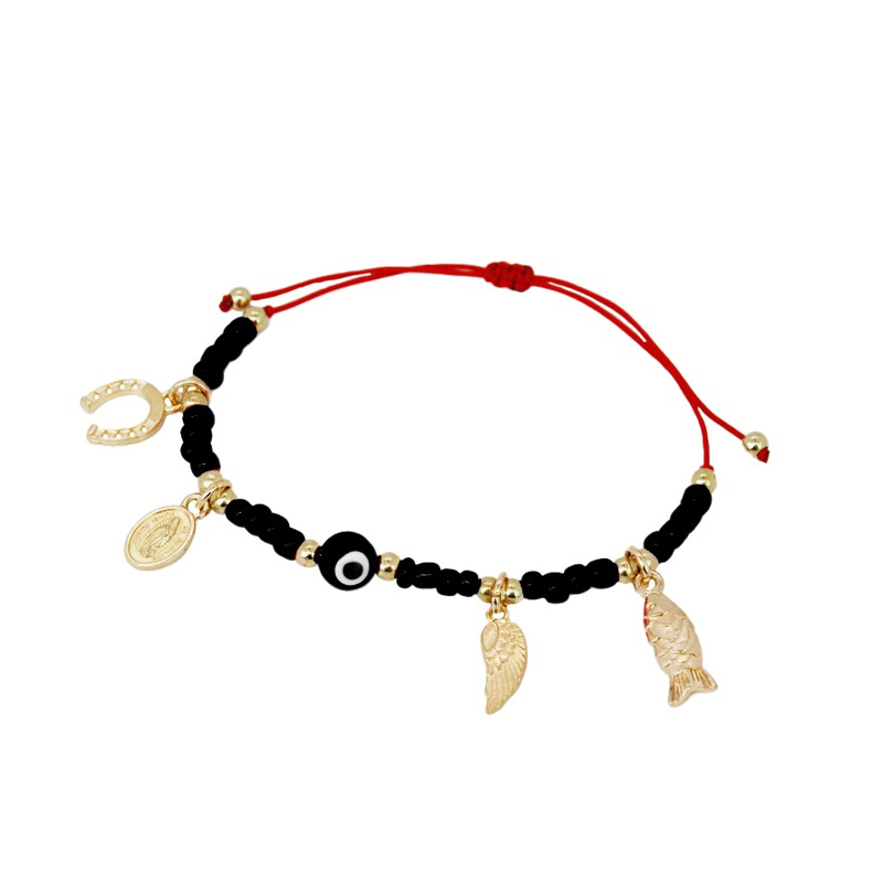 Pulsera Hilo Negra con Ojo Turco y Dijes Varios