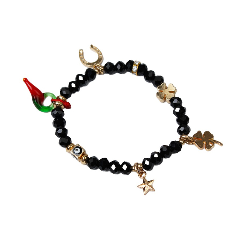 Pulsera Elastica Blessed Negra con Dijes Varios