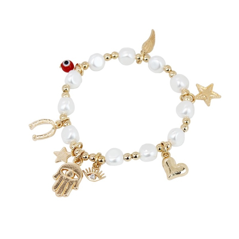 Pulsera Elastica Blanca Lucky Pearls con Ojo Turco Rojo