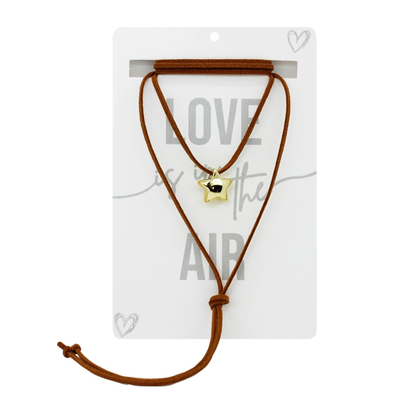 Collar Gamuza Canela con Estrella Dorada