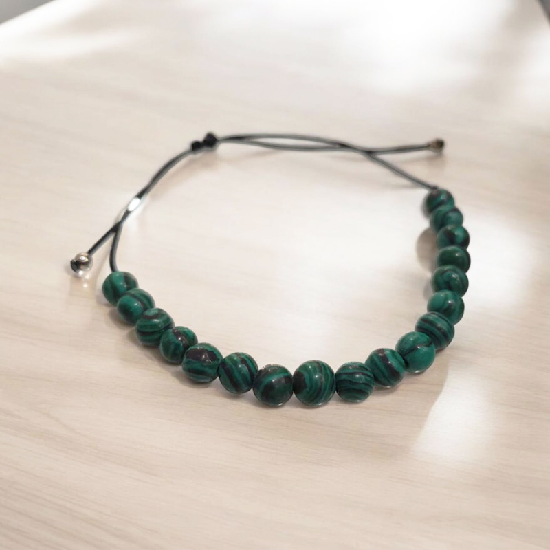 Pulsera Gema Malaquita Hilo