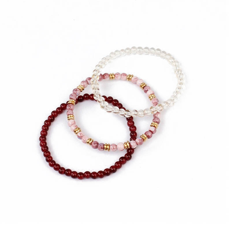 Set Tres Pulseras Elasticas Tonos Bordo