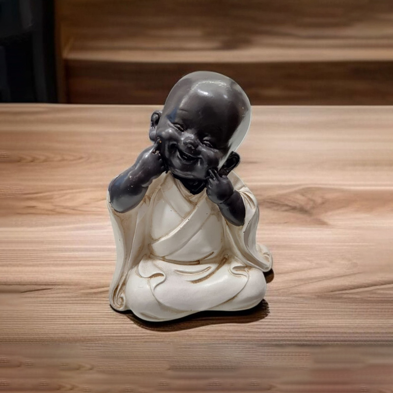 Buda Bebe Negro Sonriendo Tunica Blanca 10cm