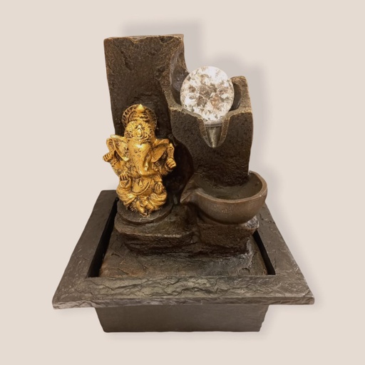 Fuente de agua Ganesha Dorada con Luz LED 26cm