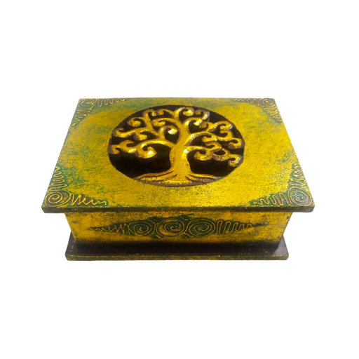 Caja de Madera Pintada Dorada Arbol de la Vida 24x18cm