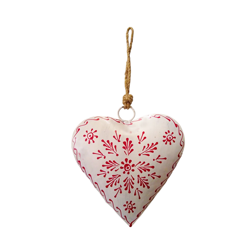 Colgante Corazon de Metal Blanco y Rojo 30cm