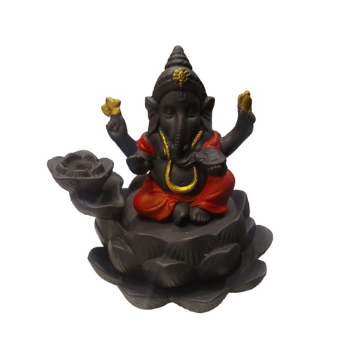 Cascada de Humo con Ganesha Rojo Base Flor de Loto 9cm