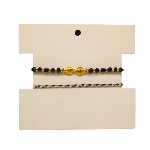 [¨64411] Set Dos Pulseras Elastica y de Hilo Peces Dorados Negra