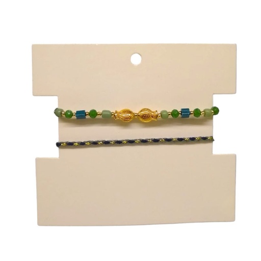 [¨64411] Set Dos Pulseras Elastica y de Hilo Peces Dorados Verde