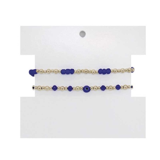 Set Pulseras Hilo y Elastica Doradas y Azul con Ojo Turco