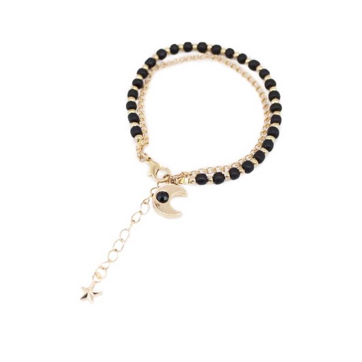 Pulsera Doble Dorada y Negra con Luna