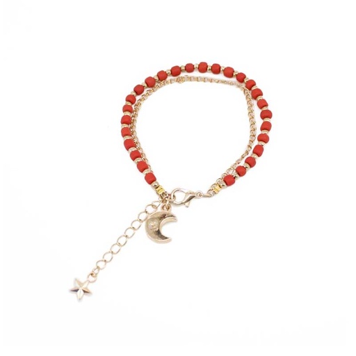 [¨68829] Pulsera Doble Dorada y Roja con Luna