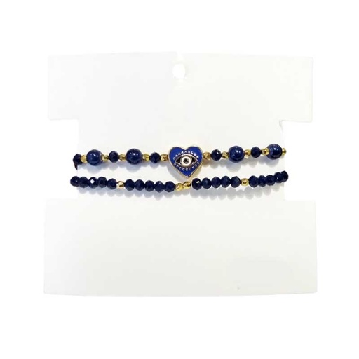 [¨58519] Set Pulseras Elasticas Azules con Corazon de Ojo Turco y Gatito