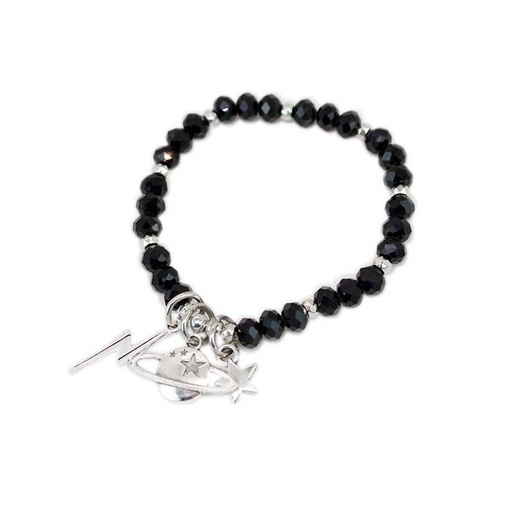 [¨68827] Pulsera Negra con Planeta, Rayo y Estrella