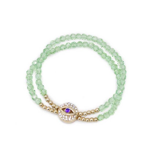 [¨67367] Pulsera Verde con Ojo Turco Dorado con Brillos