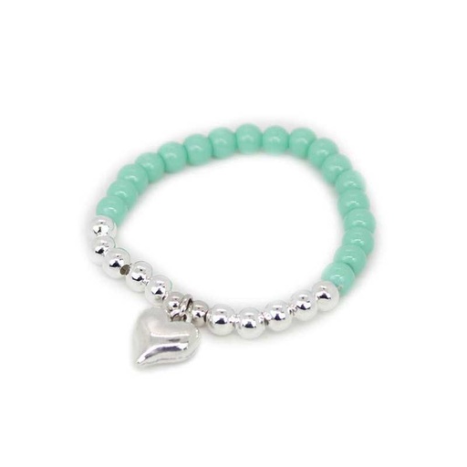 Pulsera Verde con Corazon Plateado