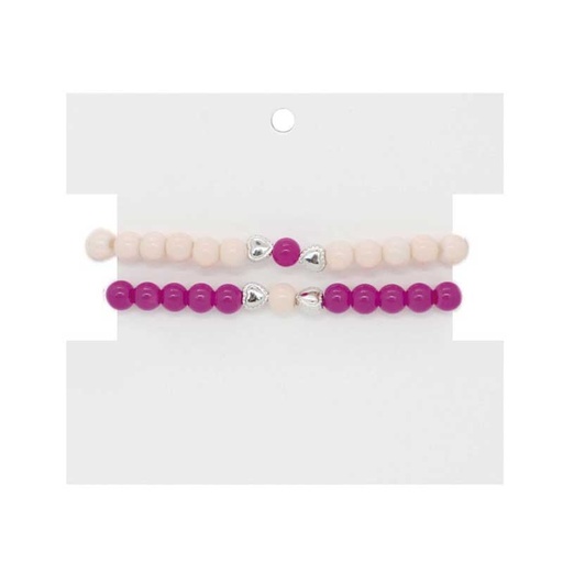 Set Pulseras Elasticas con Corazon Fucsia y Salmon