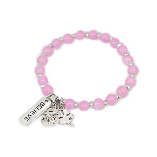 Pulsera Rosa con Gatito, Trebol y Believe