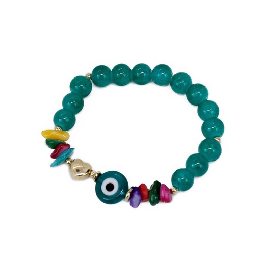 Pulsera Verde con Corazon y Ojo Turco