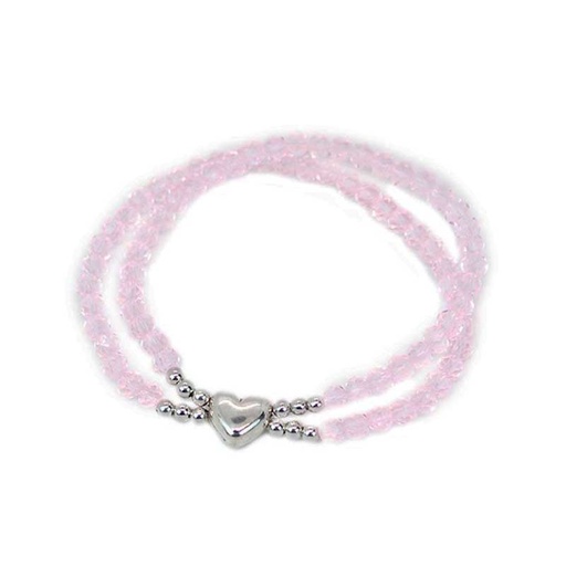 [¨68111] Pulsera Rosa con Corazon Plateado