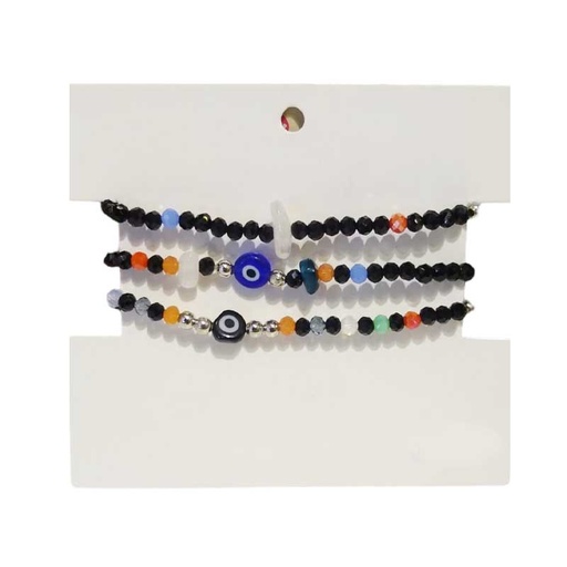 Set Pulseras Elasticas Negras con Ojo Turco