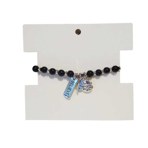 [¨68931] Pulsera Negra Gatito, Trebol y Believe