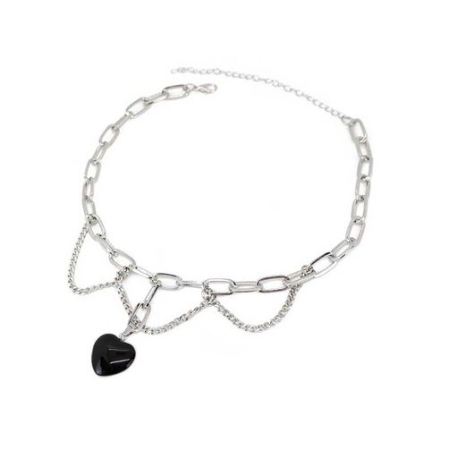 [¨69801] Collar Cadenas Corazon Negro