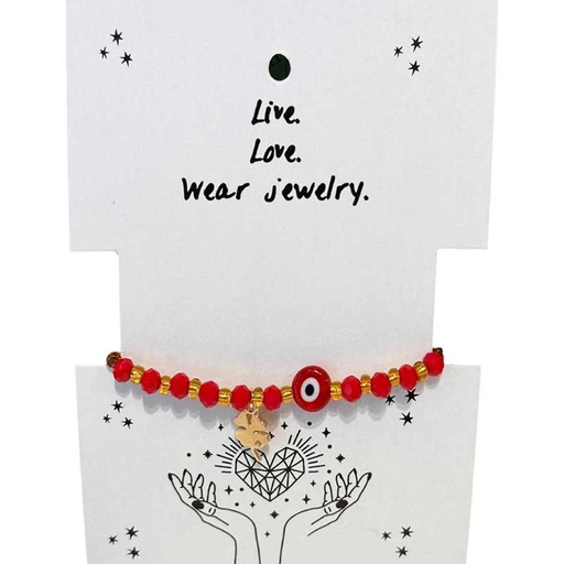 Pulsera Roja con Dorado Ojo Turco y Trebol