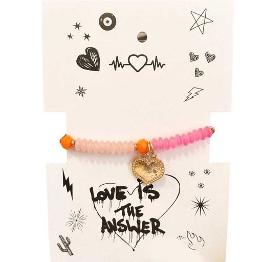 Pulsera Naranja y Rosa con Corazon y Estrella