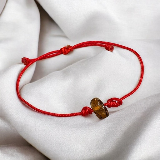 Pulsera Gema Ambar Hilo Rojo Regulable