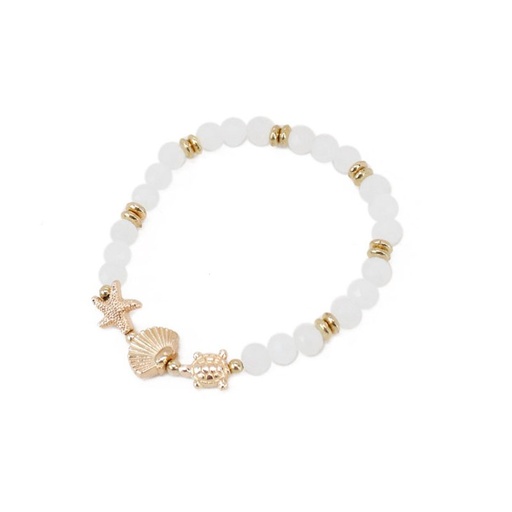 Pulsera Blanca con Caracol, Tortuga y Estrella Dorada