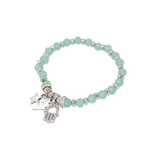 [¨70329] Pulsera Verde Estrella, Rayo y Mano de Fatima con Strass