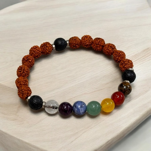 Pulsera Rudraksha, Piedra Volcanica y 7 Chakras