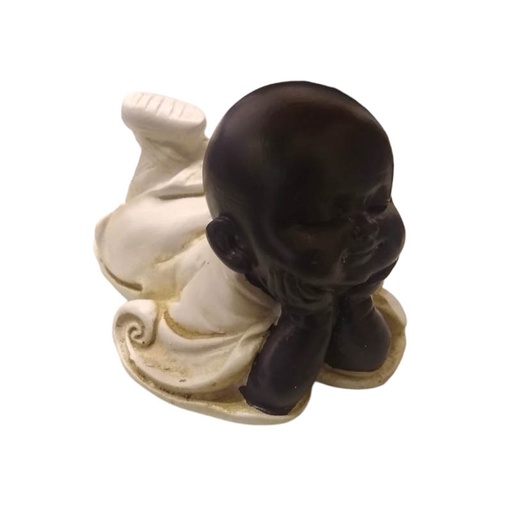 Buda Bebe Negro Acostado Manto Blanco 9cm