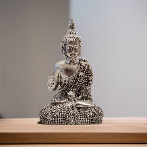 Buda Plateado con Brillos 9cm Modelo N°3