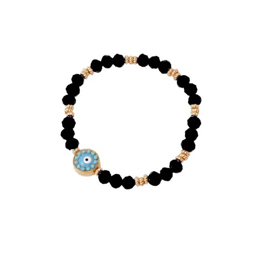 [¨76201] Pulsera Elastica Negra con Ojo Turco Turquesa