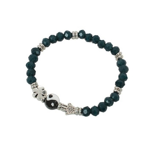 [¨76085] Pulsera Elastica Verde Ingles Yin Yang y Trebol